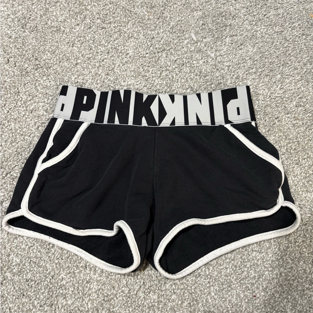 PINK Victoria's Secret Black Athletic Shorts with White Trim